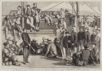 Die Revolution in Sizilien, Freiwillige an Bord der Washington auf dem Weg nach Palermo